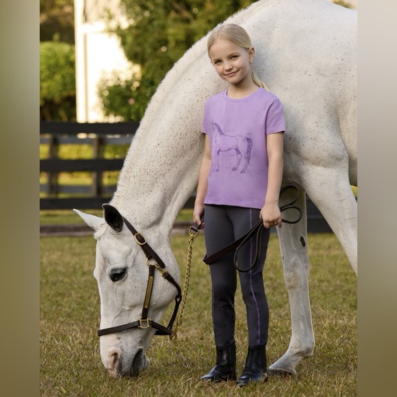 Riding Sport Girls’ Poppy Knee-Patch Gray/BLUE Riding Leggings. Size S - Picture 1 of 11